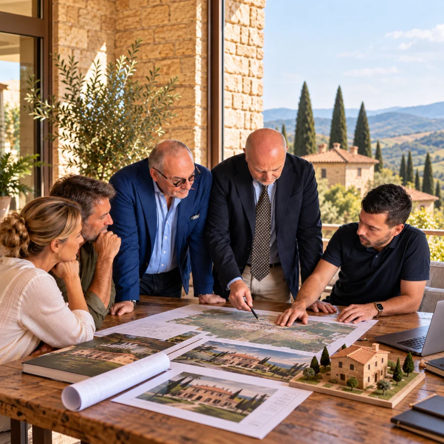 Il team di tuscany property expert con due clienti